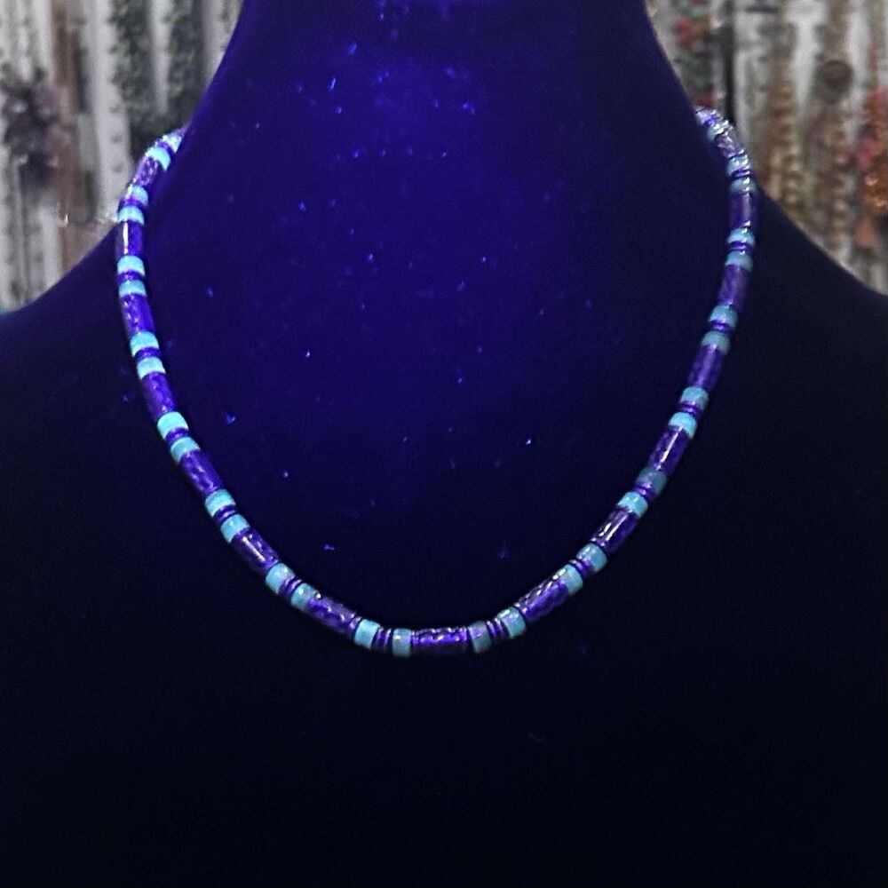 Vtg Two-tone Surfer Style Beaded Choker Necklace Mens Brown Silver Uranium Beads